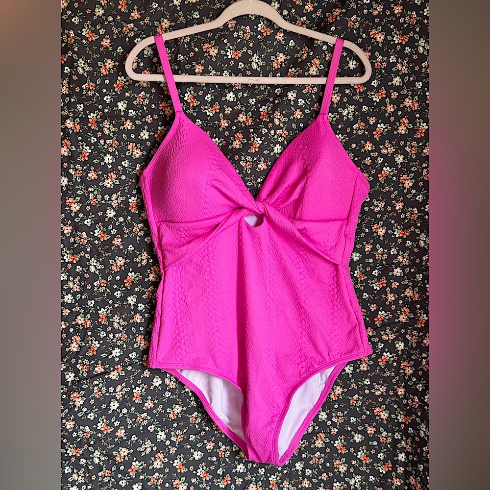 NEW Freshwater Swim Bright Pink textured One piece with twist keyhole top